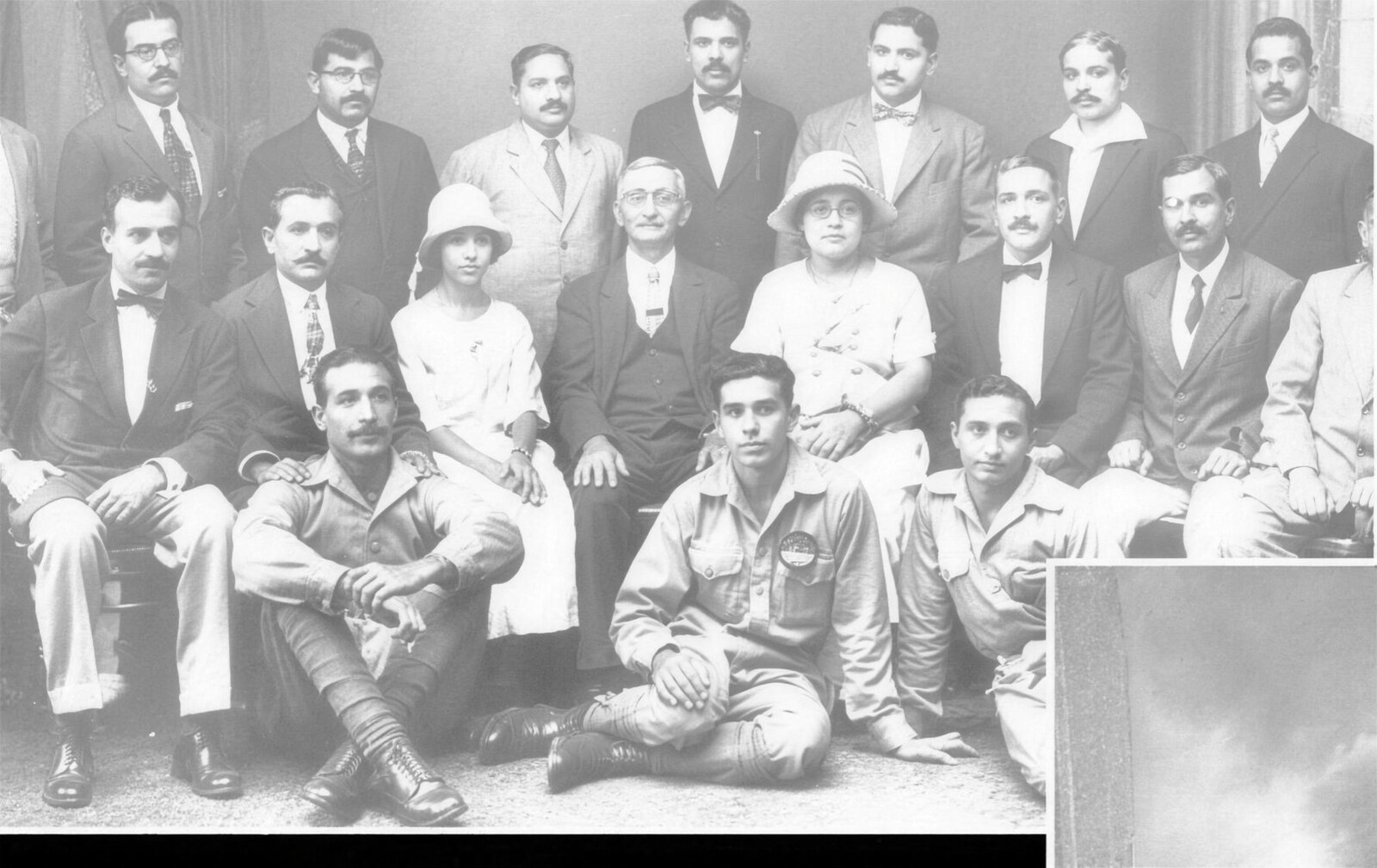 Adi Hakim, Rustom Bhumgara and Jal Bapasola seated with a large gathering in Hong Kong after being awarded gold medals