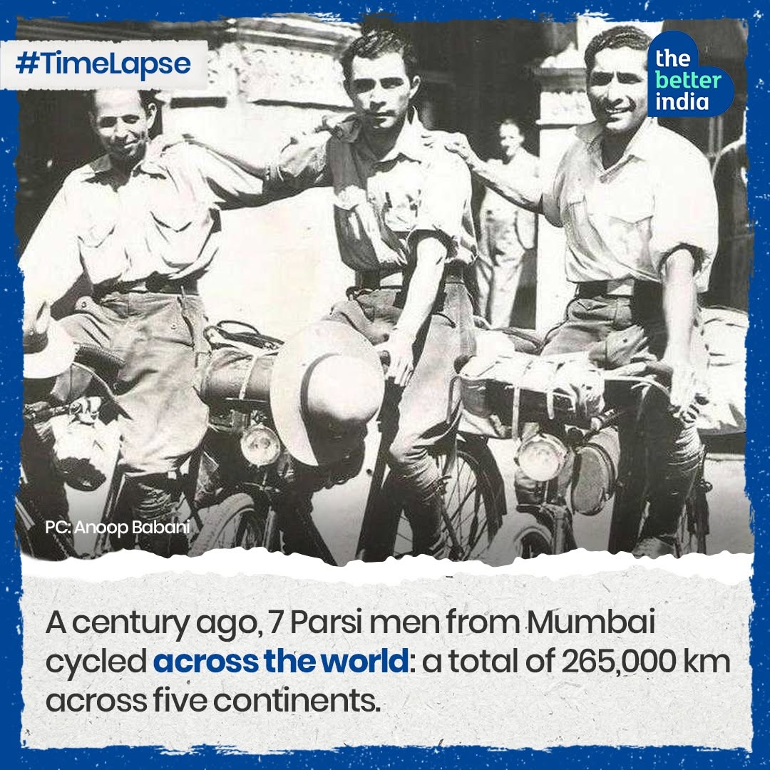 A Better India social card showing the colourised trio of cyclists